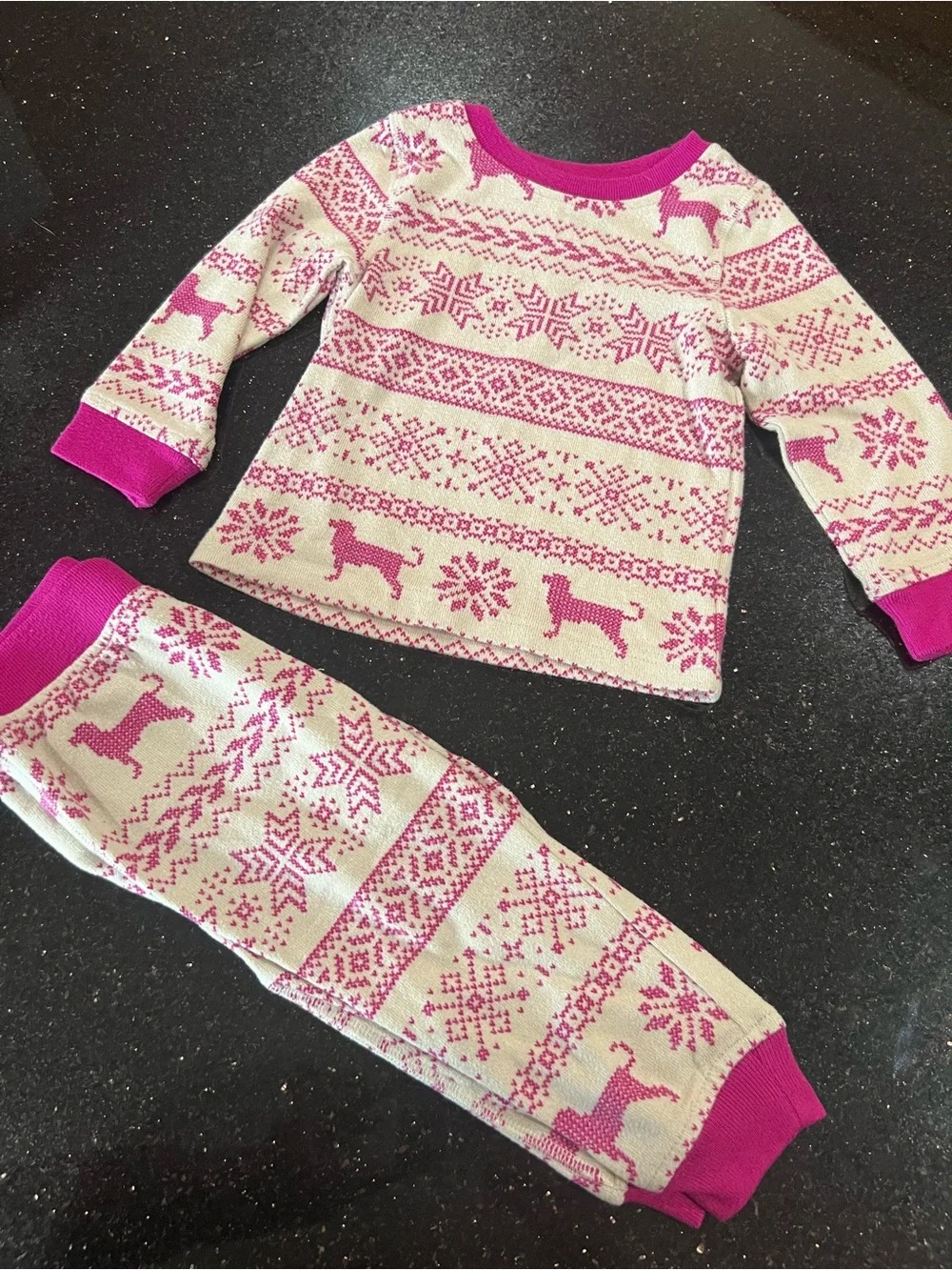 The Black Dog Pink and Cream Fair Isle Dog Pajama Set